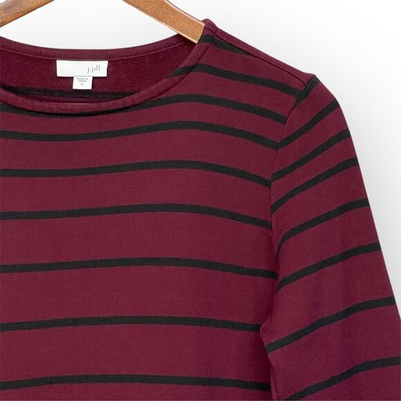 J.Jill Shift Dress Women Size S Red Striped Pockets Cotton Rayon Long Sleeve - Picture 6 of 12